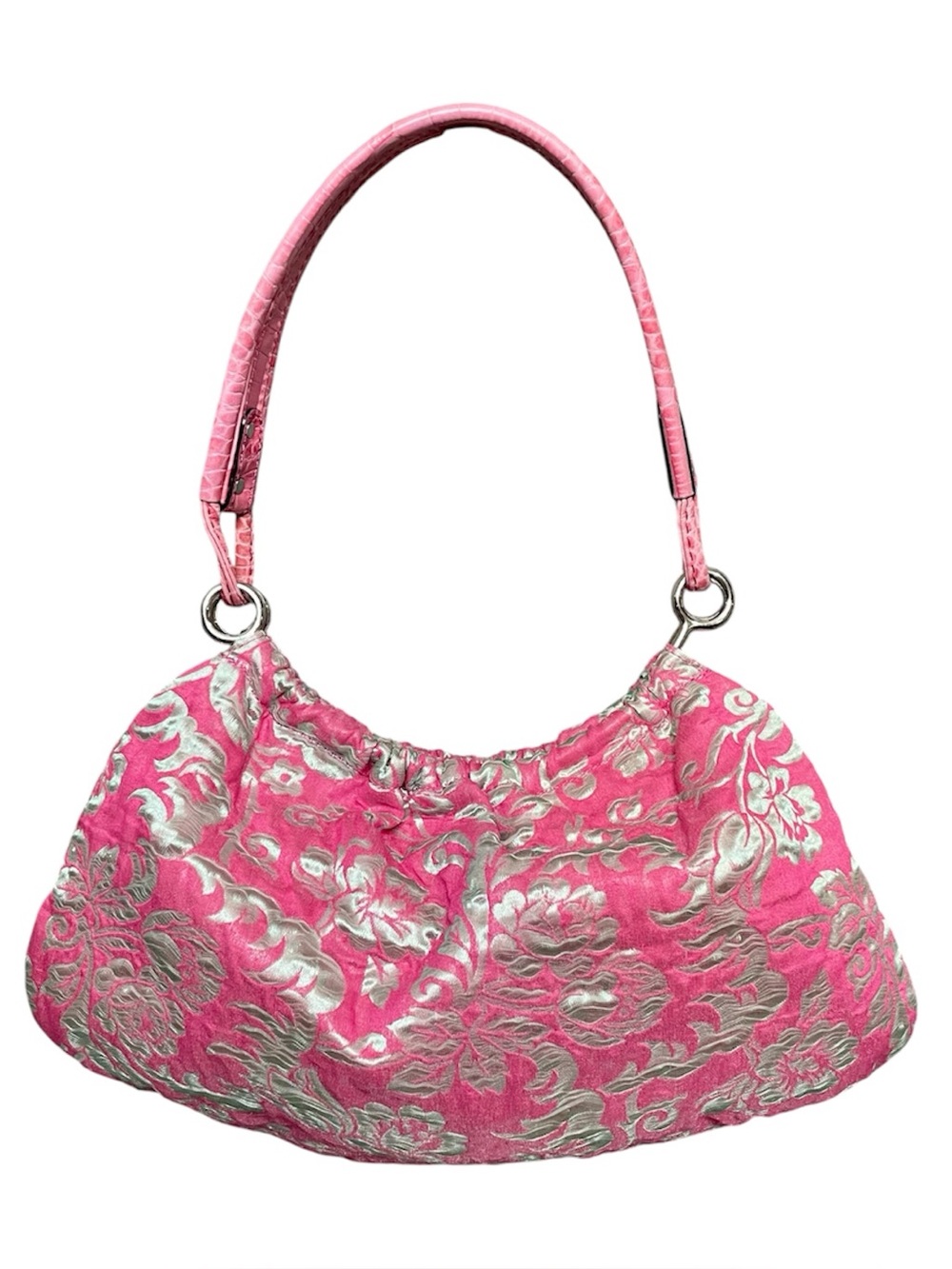 Kate Spade Pink & Silver Metallic Floral Jacquard Frame Closure Shoulder Bag